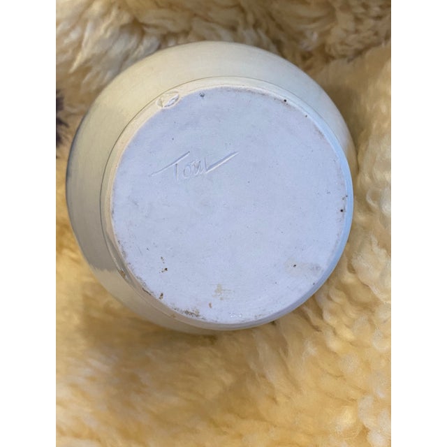 Vintage Glazed Blue Ombré Ceramic Studio Pottery Vase, Signed For Sale - Image 9 of 10