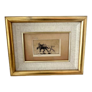 Edmund Blampied Pen Drawing of a Horse Matted and Framed in Gilt Frame For Sale