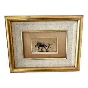 Edmund Blampied Pen Drawing of a Horse Matted and Framed in Gilt Frame