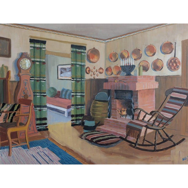 1941 Mid Century Modern 'The Family Sitting Room' Vintage Swedish Interior Oil Painting, Framed For Sale - Image 10 of 11