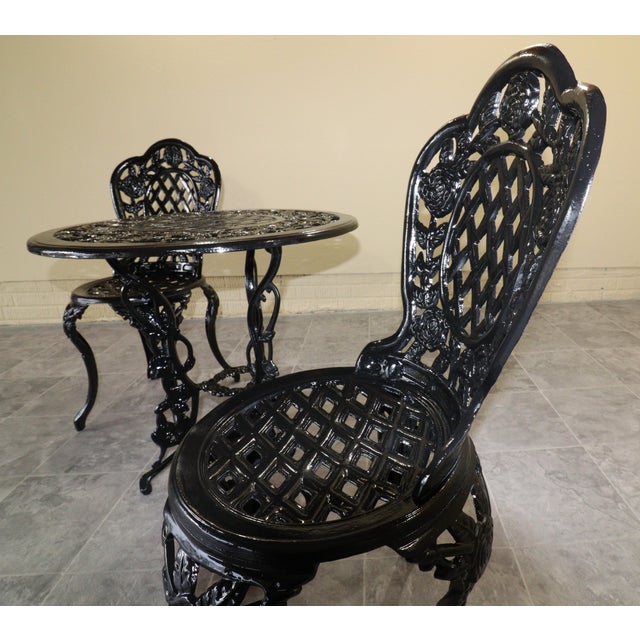 Mid 20th Century American Cast Iron Rose Garden Bistro Set, Table and Two Chairs, 3 Pieces For Sale - Image 18 of 18