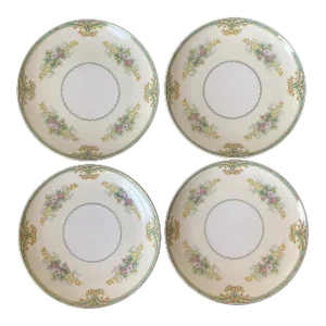 Early 20th Century Nippon Green Floral Porcelain Appetizer Plates- Set of 4