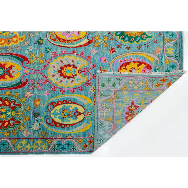 Contemporary Contemporary Vibrant Oushak-Style Hand-Knotted Turquoise & Jewel-Tone Wool Rug For Sale - Image 3 of 12
