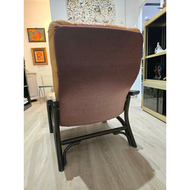 Set of Vintage Camel Leather Lounge Chair and Ottoman with Wooden Frames, 1970s For Sale - Image 4 of 12