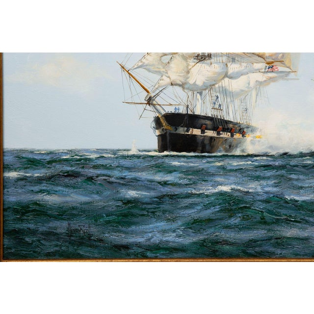 Maritime Oil Painting of Shannon Battling Chesapeake by Henry Scott r.s.A. For Sale - Image 6 of 18