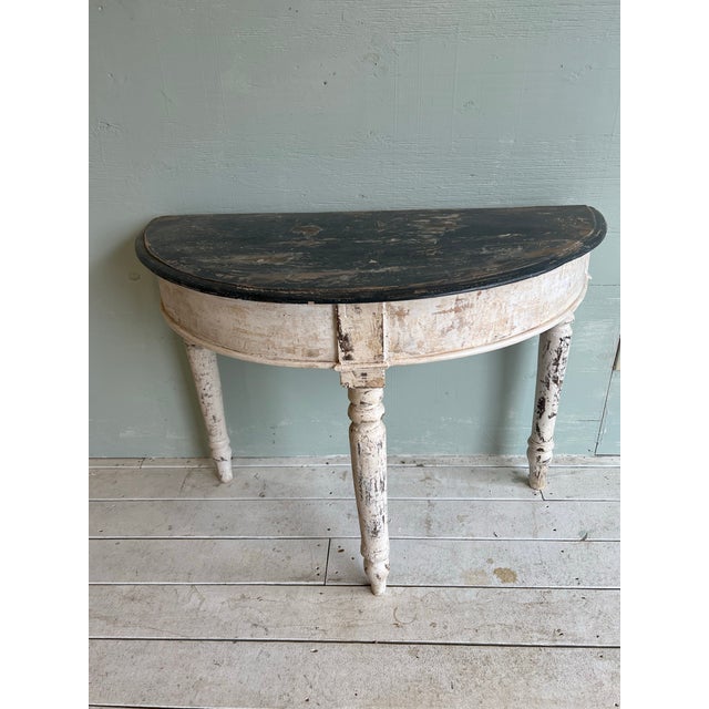 Painted Italian Demi/Lune Console Table With Natural Wood Top For Sale - Image 6 of 8