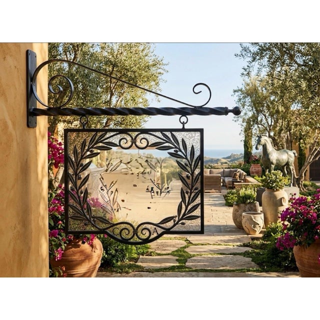 Vintage Wrought Iron Twisted Barber Pole Style Hanging Sign Holder For Sale - Image 10 of 11