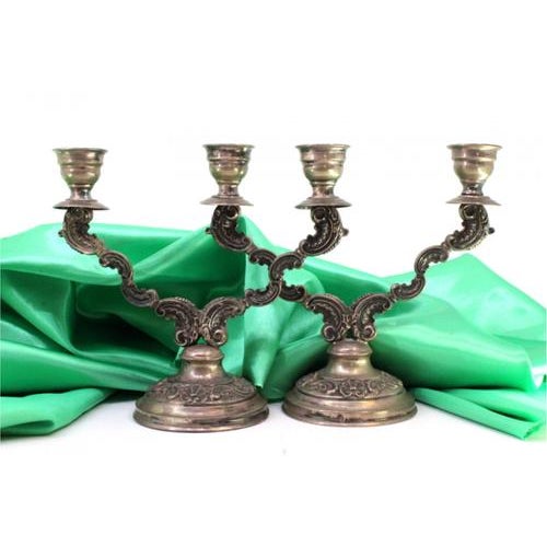 Silver 2-Light Candelabras with Shell-Shaped Reliefs, Set of 2 For Sale - Image 4 of 6