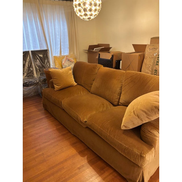 Custom Classic Design Camel Velvet Sofa For Sale In Los Angeles - Image 6 of 6