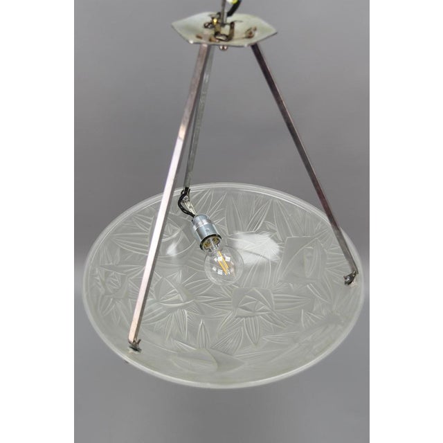 Art Deco French Chromed Brass and Frosted Glass Pendant Light by Noverdy, 1930s For Sale - Image 13 of 18