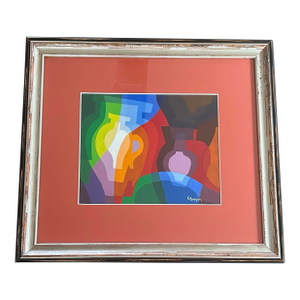 Mid Century Colorful Abstract Painting of Pottery