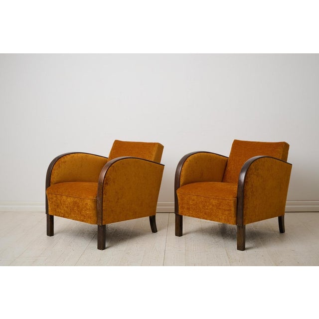Vintage Swedish Art Deco Chairs with Velour Upholstery, 1930s, Set of 2 For Sale - Image 3 of 11