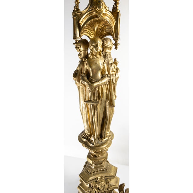 19th Century French Ormolu Gilt Bronze Gothic Revival Candlestick Base For Sale - Image 10 of 18