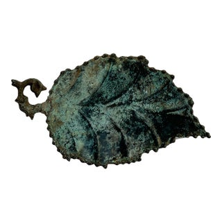 Mid-Century Cast Bronze Leaf Dish With Verdigris Patina For Sale