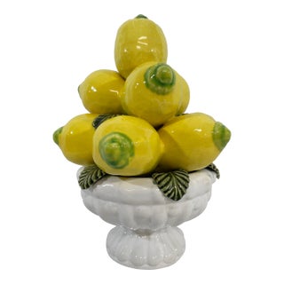 Vintage Majolica Lemon Topiary on Pedestal Bowl From Portugal For Sale