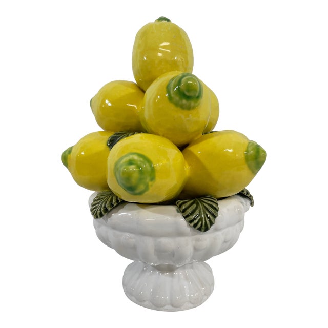 Vintage Majolica Lemon Topiary on Pedestal Bowl From Portugal For Sale