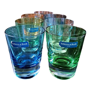 Villeroy & Boch Art Deco Multicolor Crystal Glass Whiskey Tumbler Glasses Set - Set of 7