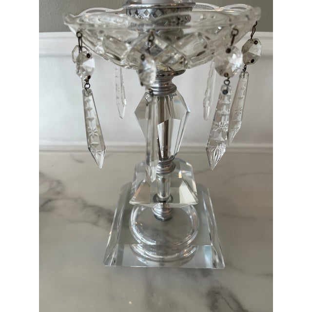 1940s 1940s Pair of Crystal Electric Hurricane Lamps For Sale - Image 5 of 8