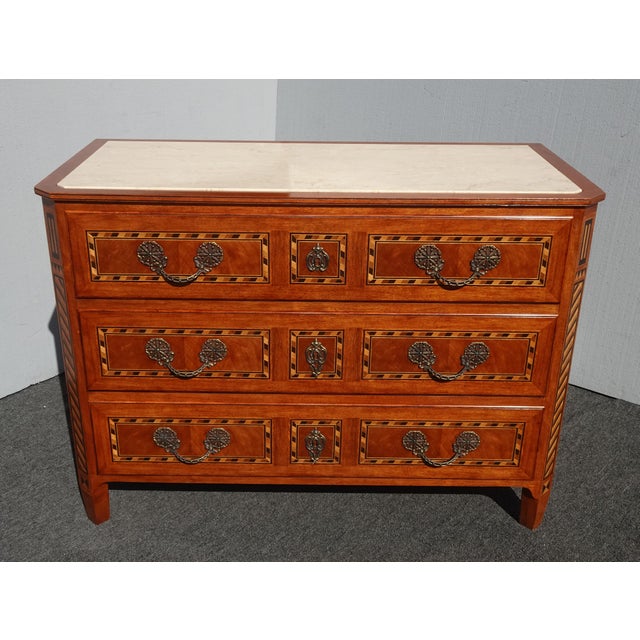 Vintage Baker Furniture Marble Chest Neoclassical Inlaid Design Side