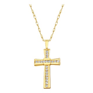 Half Carat Antique Style Diamond Cross Necklace For Sale