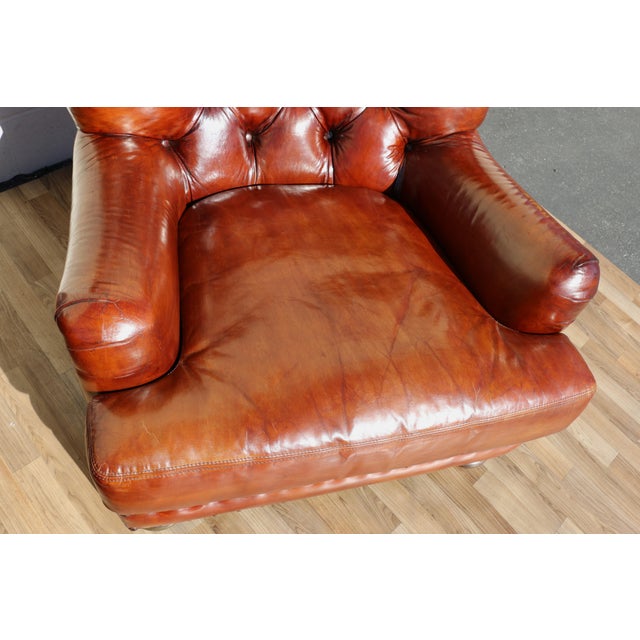 Pair of 1990s Henredon Churchill Tufted Distressed Brown Leather Club Chairs For Sale In Los Angeles - Image 6 of 18