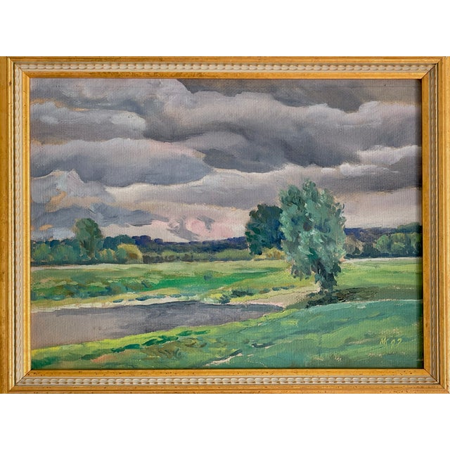 Vintage Original Oil Painting Landscape With Rolling Storm Clouds, 1997 For Sale - Image 10 of 12