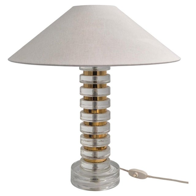 Mid-Century Modern Scandinavian Table Lamp with Orrefors Glass and Brass from Carl Fagerlund, 1960s For Sale - Image 10 of 10