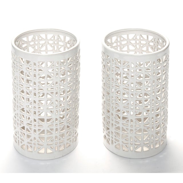 2000 - 2009 Modern Reticulated Blanc De Chine Ceramic Candle Holders For Sale - Image 5 of 5