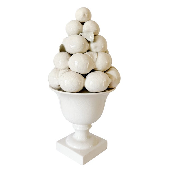 Ceramic Vintage Portuguese Creamware Crackle Glaze Lemon Topiary for for Great City Traders San Francisco For Sale - Image 7 of 13