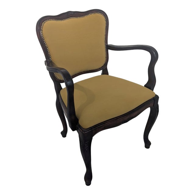 Louis Mustard Colored Armchair in Walnut For Sale