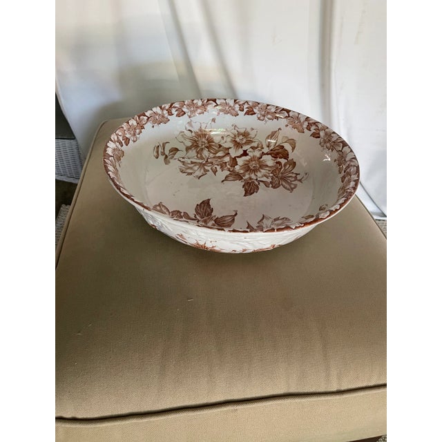 Large English ironstone bowl. Guess is it was a bowl for a pitcher and bowl set, but either nowhere to be found so it is...