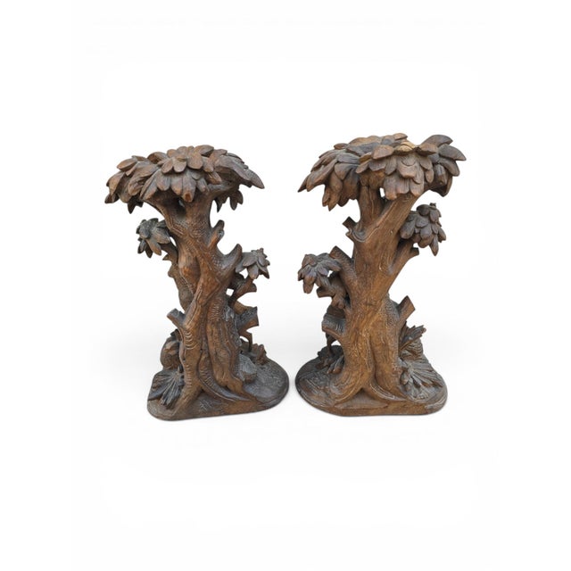 Antique Black Forest Carved Wooden Hunting Candlesticks, 1880, Set of 2 For Sale - Image 6 of 13