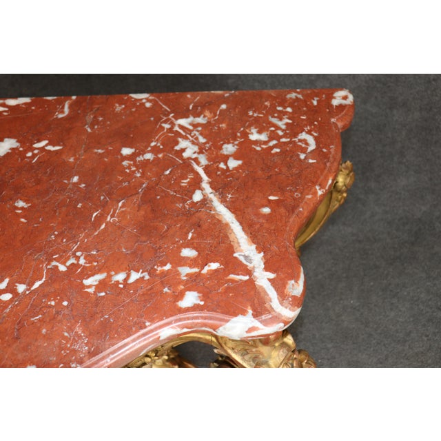 19th Century French Rococo Carved Giltwood Marble Top Console Table For Sale - Image 11 of 14