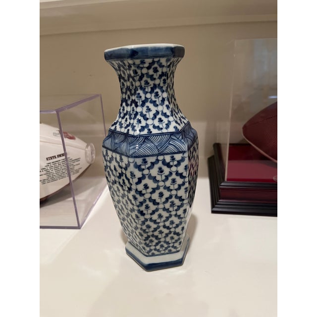 1990s 1990s Blue and White Floral Vase For Sale - Image 5 of 5