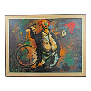Carlo of Hollywood Anto Framed Oil on Board Painting 1960s
