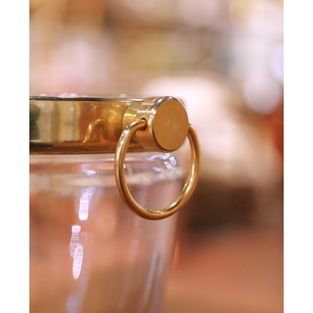 Mid-Century French Cut Glass Champagne Bucket With Brass Ring Handles With Tongs For Sale In Dallas - Image 6 of 8
