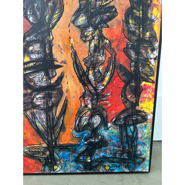 Abstract Benjamín De León Dominican Expressionist Figurative Mixed Media Painting For Sale - Image 3 of 10