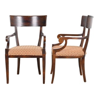 Baker Furniture Italian Regency Carved Walnut Klismos Dining Chairs, Pair For Sale