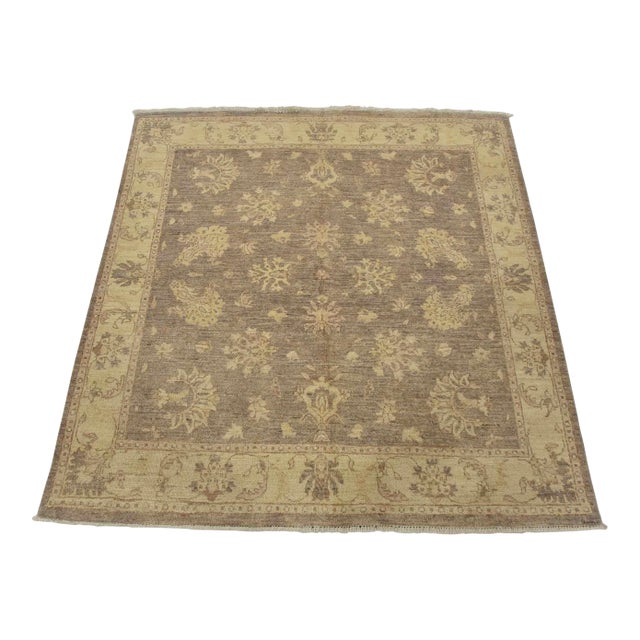 Ziegler Rug 5′ X 5’1” Lilac Wool Traditional Hand-Knotted Oriental Carpet For Sale