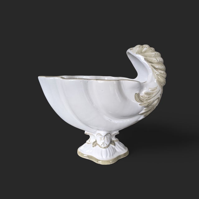 White Vintage Italian Neoclassical Nautilus Shell Ceramic Planter For Sale - Image 8 of 15