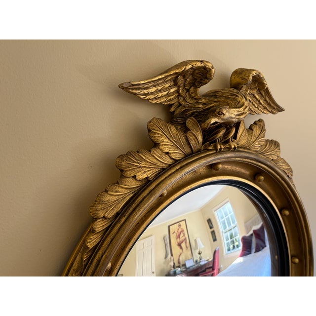 Mid-Century American Federal Giltwood Eagle Bullseye Convex Mirror For Sale - Image 11 of 12