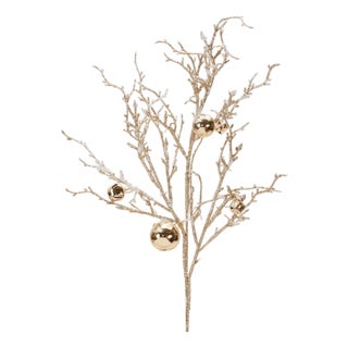 Flocked Twig Branch with Sleigh Bells (Set of 6) For Sale