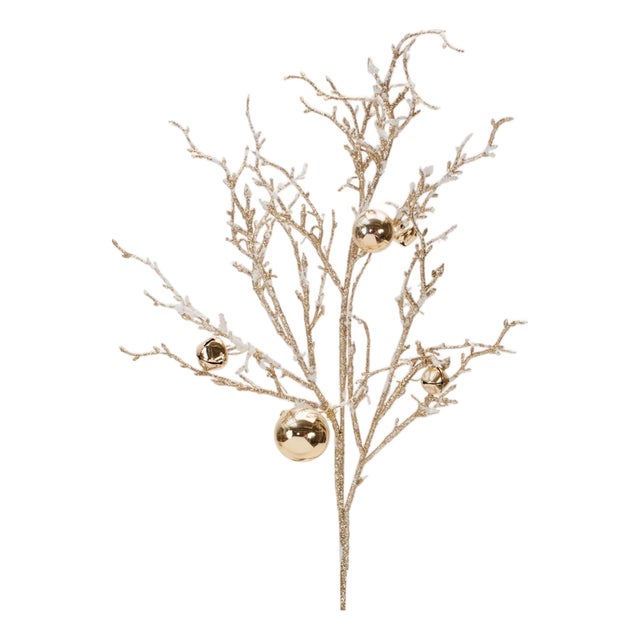 Flocked Twig Branch with Sleigh Bells (Set of 6) For Sale