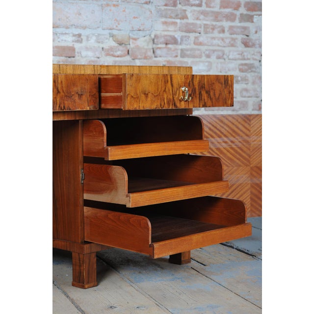 Czech Art Deco Writing Desk in Mahogany, Walnut, Brass and Beech, 1920s For Sale - Image 6 of 18