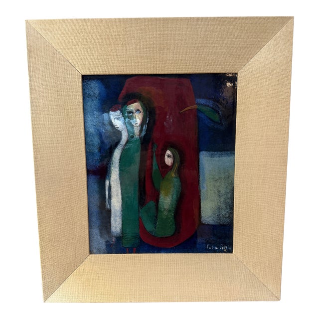 Incredible Polia Pillin Glazed Plaque in Original Frame C1958 Titled Nocturne For Sale