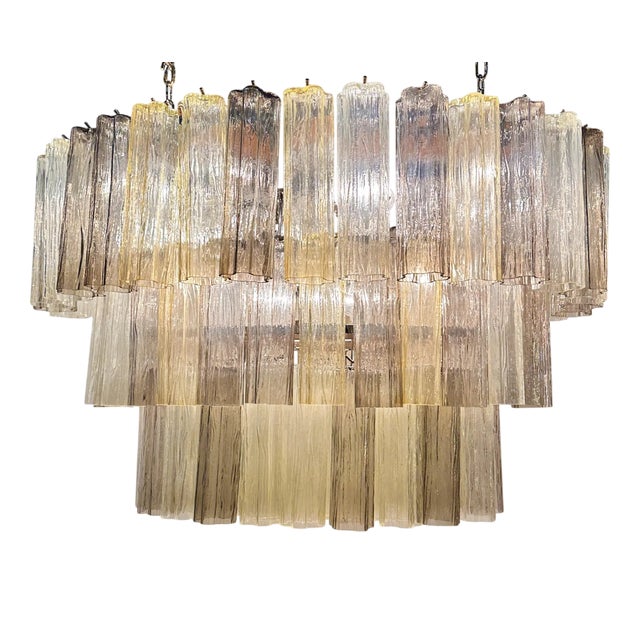 Oval Champagne and Smoked Tronchi Murano Glass Chandelier by Simoeng For Sale