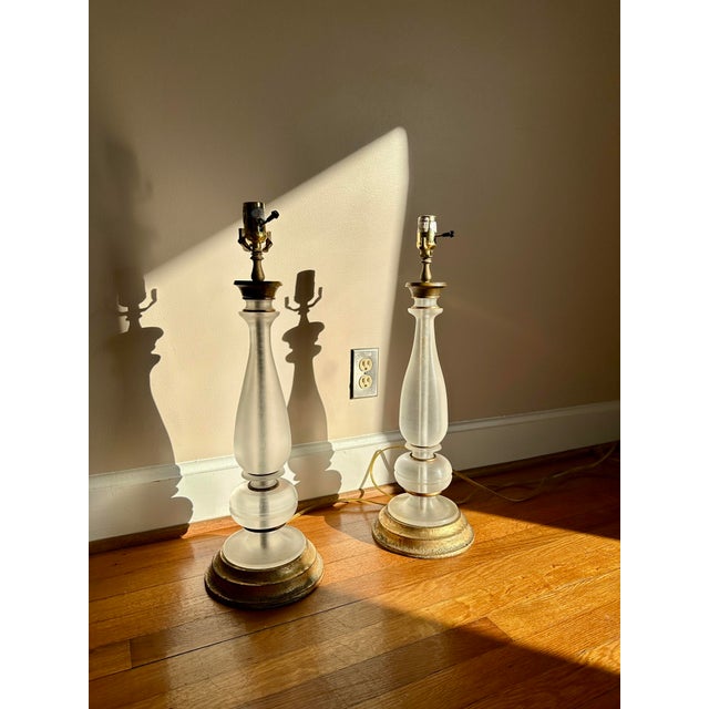Antique Frosted Glass Table Lamps, Pair For Sale - Image 9 of 12