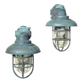 Vintage Maritime Solid Copper & Brass Sconces Size 14” High X 9” Wide X 10” Deep For Sale