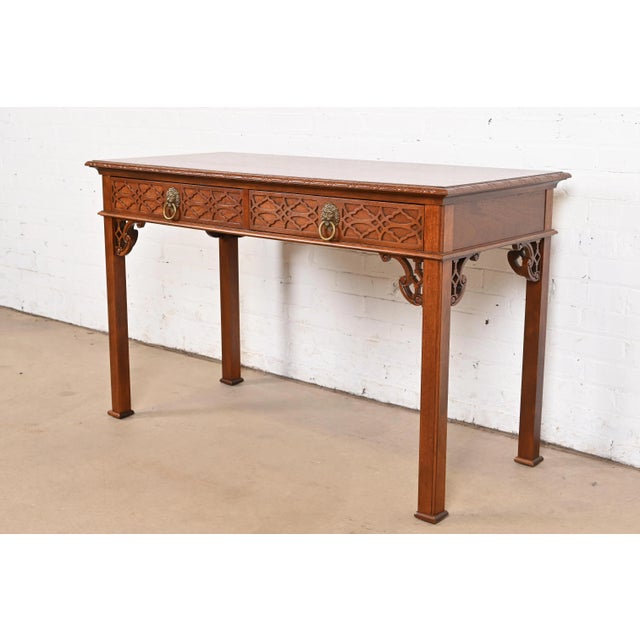 Baker Furniture Historic Charleston Georgian Carved Mahogany Writing Desk or Console Table, Newly Refinished For Sale - Image 12 of 14
