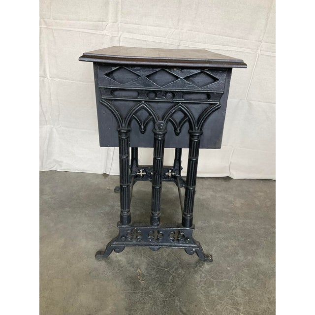 19th Century Gothic Cast Iron & Walnut Industrial Work Table Stand For Sale - Image 13 of 13